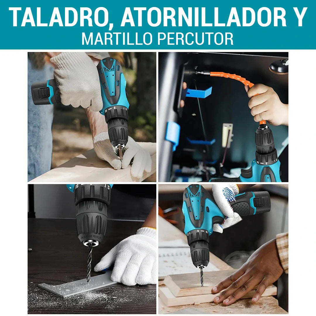 Combo Taladro Inalámbrico 24v - FuerzaPro 3 en 1  [27 piezas + estuche]