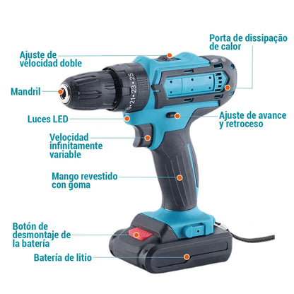 Combo Taladro Inalámbrico 24v - FuerzaPro 3 en 1  [27 piezas + estuche]