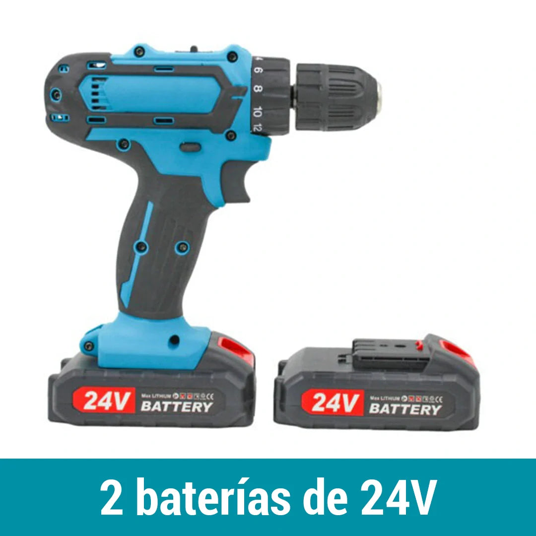 Combo Taladro Inalámbrico 24v - FuerzaPro 3 en 1  [27 piezas + estuche]