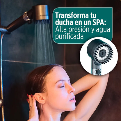 HidraSpa Max - Transforma tu ducha en un SPA de lujo: alta presión, agua purificada, 3 modos de chorro