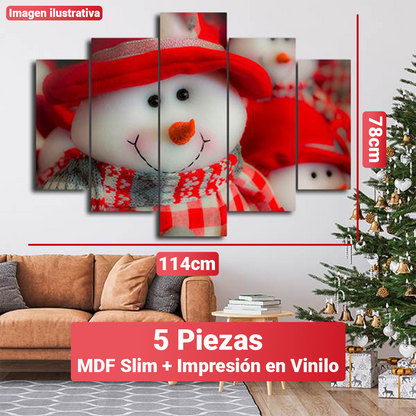 Conjunto de Cuadro Mosaico Navideño - 5 Piezas + Gancho caimán incluido. [114x78 cm]