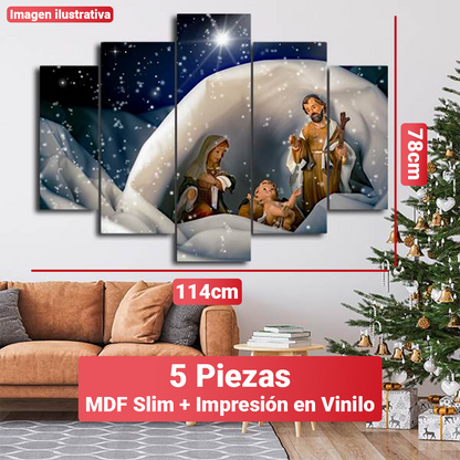 Conjunto de Cuadro Mosaico Navideño - 5 Piezas + Gancho caimán incluido. [114x78 cm]