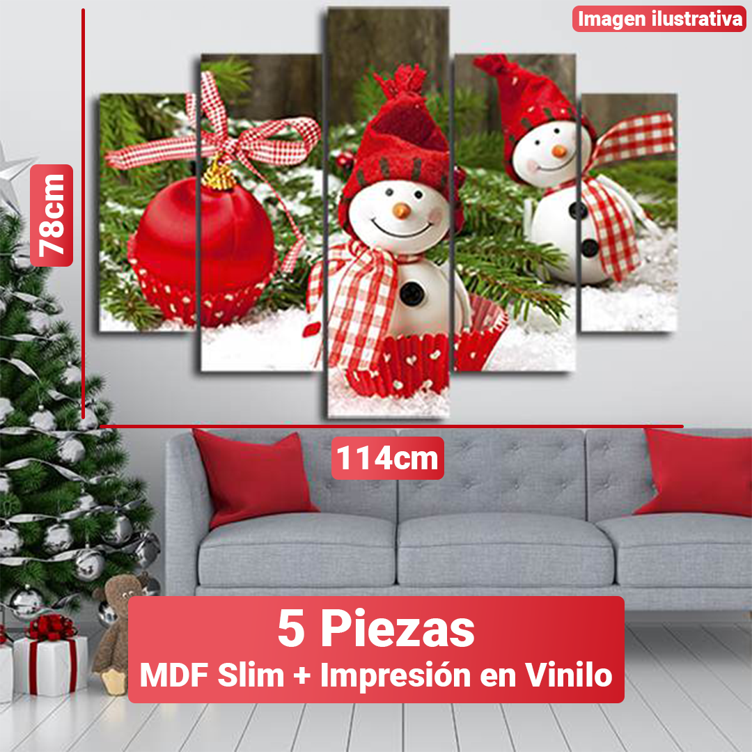 Conjunto de Cuadros Navideños Mosaico - 5 Piezas + Gancho caimán incluido. [114x78 cm]