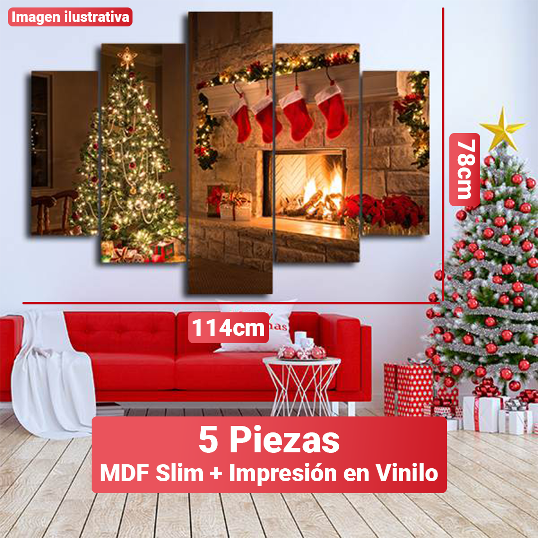 Conjunto de Cuadro Mosaico Navideño - 5 Piezas + Gancho caimán incluido. [114x78 cm]