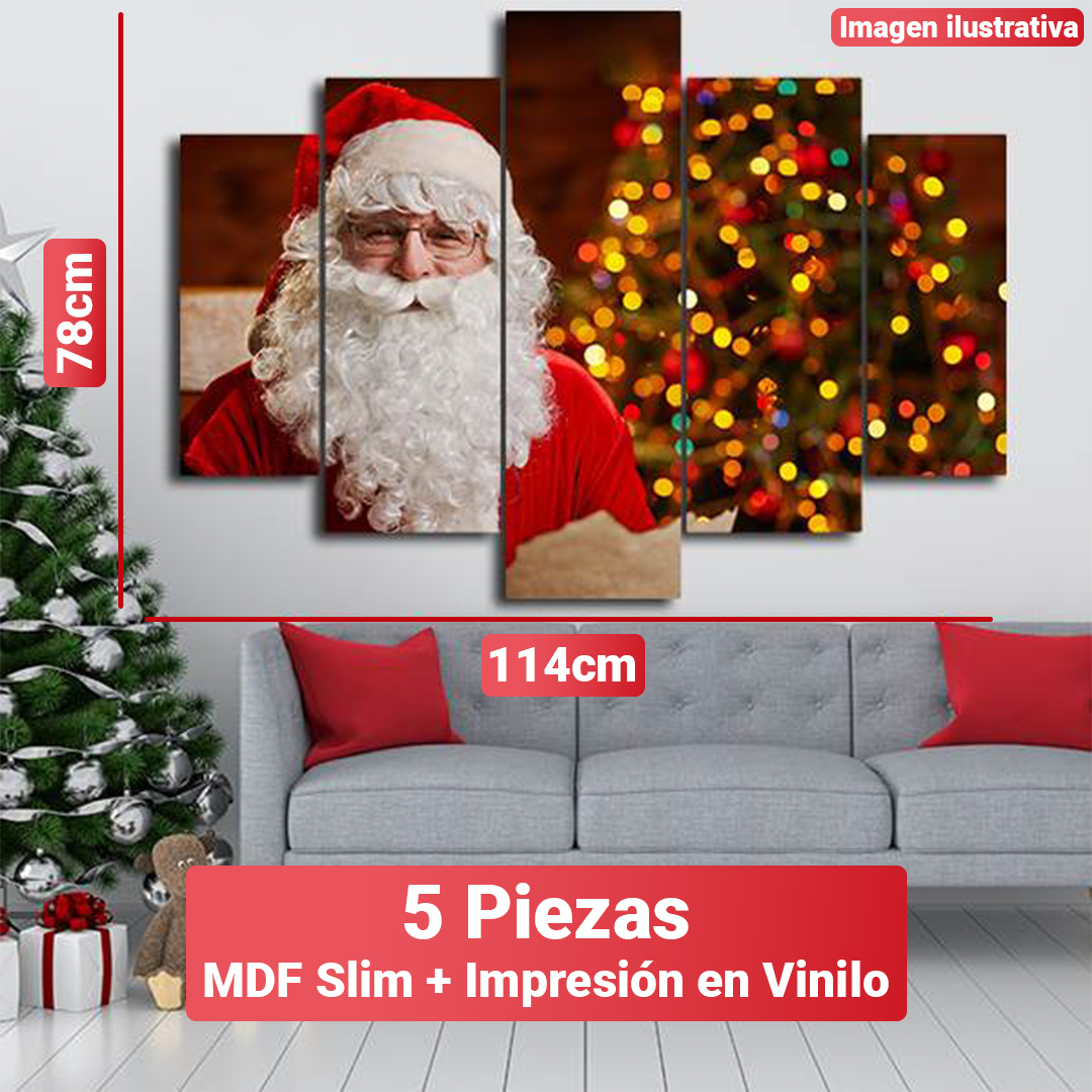 Conjunto de Cuadro Mosaico Navideño - 5 Piezas + Gancho caimán incluido. [114x78 cm]