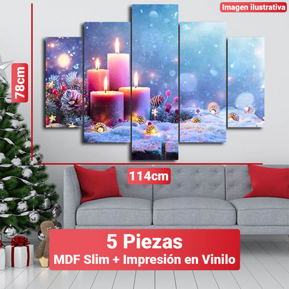 Conjunto de Cuadro Mosaico Navideño - 5 Piezas + Gancho caimán incluido. [114x78 cm]