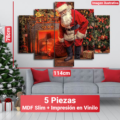 Conjunto de Cuadro Mosaico Navideño - 5 Piezas + Gancho caimán incluido. [114x78 cm]