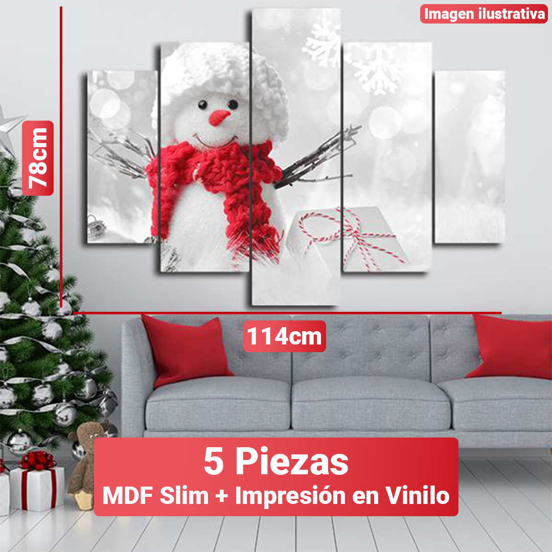 Conjunto de Cuadros Navideños Mosaico - 5 Piezas + Gancho caimán incluido. [114x78 cm]