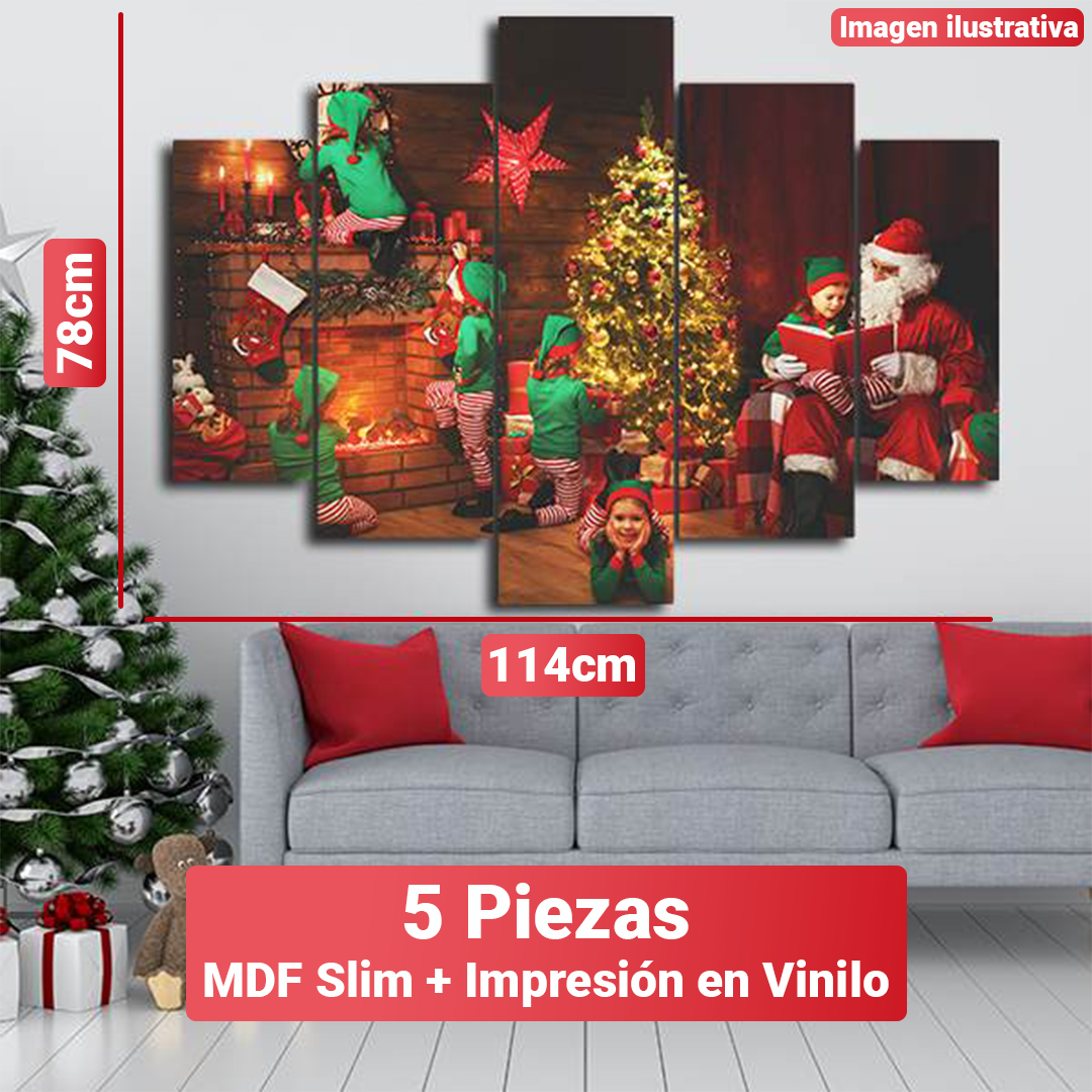 Cuadros Navideños Mosaico - Conjunto de 5 Piezas +Gancho caimán incluido. [114x78 cm]