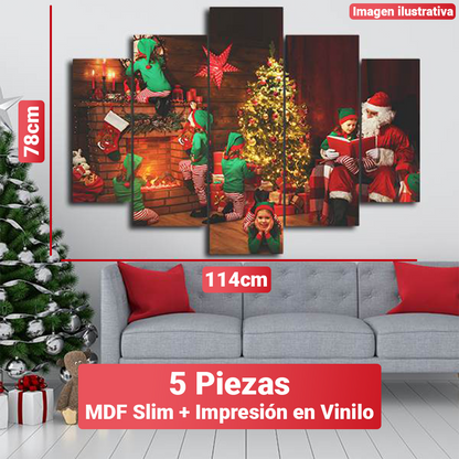 Cuadros Navideños Mosaico - Conjunto de 5 Piezas +Gancho caimán incluido. [114x78 cm]