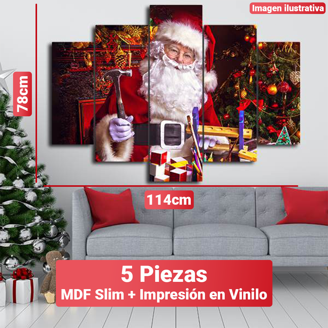 Conjunto de Cuadro Mosaico Navideño - 5 Piezas + Gancho caimán incluido. [114x78 cm]