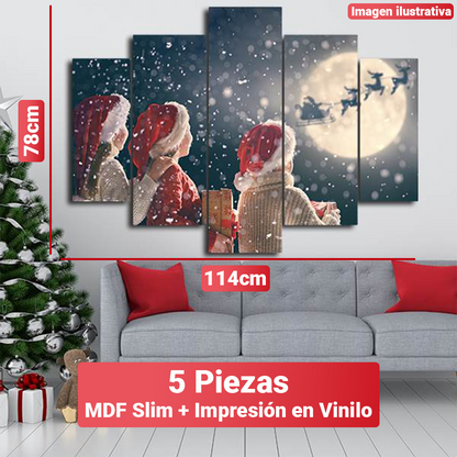 Conjunto de Cuadro Mosaico Navideño - 5 Piezas + Gancho caimán incluido. [114x78 cm]