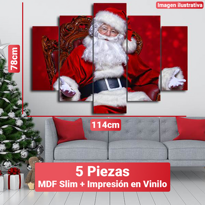 Conjunto de Cuadro Mosaico Navideño - 5 Piezas + Gancho caimán incluido. [114x78 cm]